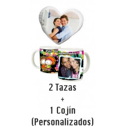 Pack SAN VALENTIN - 2 Tazas + Cojín de Corazón con relleno Personalizable (ENVIO GRATIS)