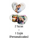 Pack SAN VALENTIN - 2 Tazas + Cojín de Corazón con relleno Personalizable (ENVIO GRATIS)