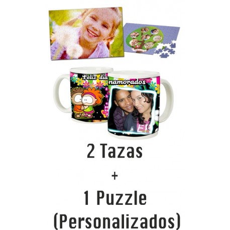 Pack SAN VALENTIN 2 tazas + Puzzle tamaño folio personalizable  (ENVIO GRATIS)