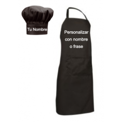 Gorro de cocinero + Delantal Personalizado - Negro Largo